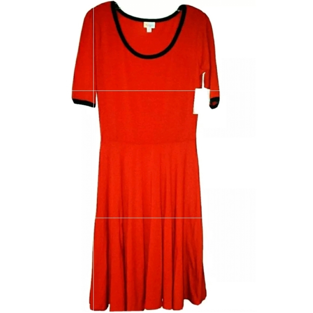 Lularoe Nicole Dress Red with blue ringers M NWT